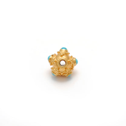 18k Solid Yellow Gold Turquoise Round Spacer Beads 7x5mm