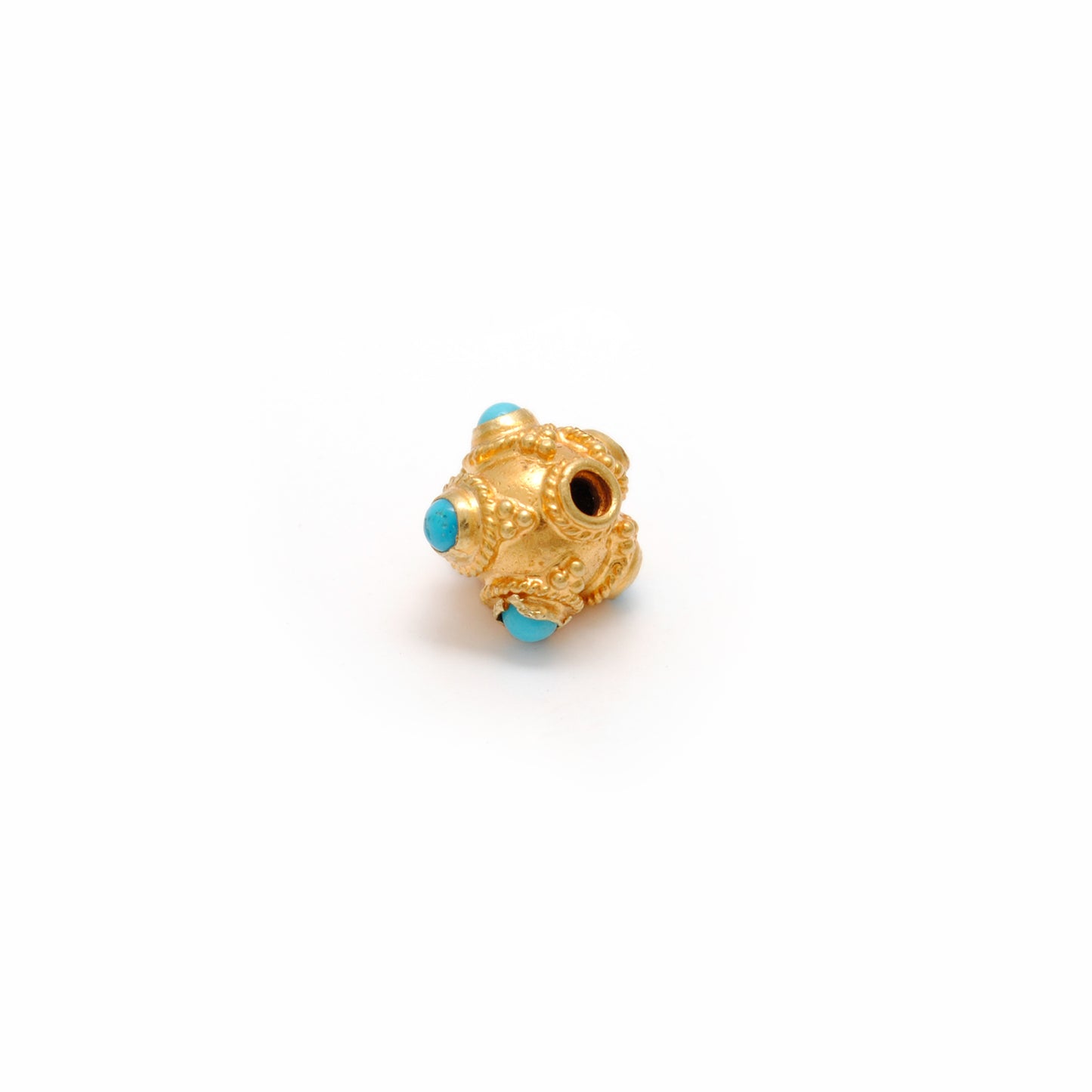 18k Solid Yellow Gold Turquoise Round Spacer Beads 7x5mm