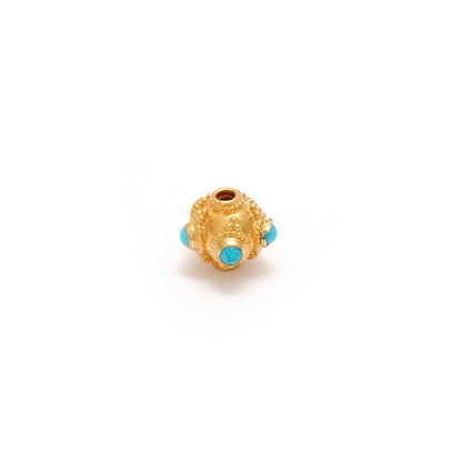 18k Solid Yellow Gold Turquoise Round Spacer Beads 7x5mm