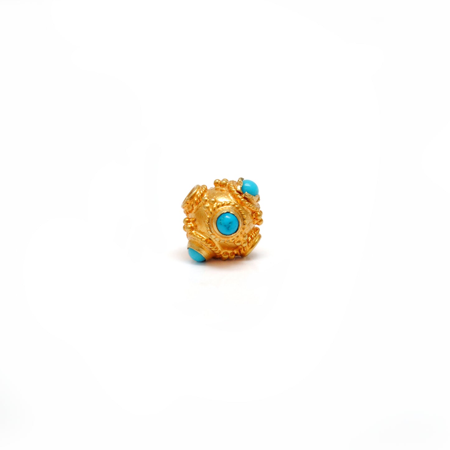 18k Solid Yellow Gold Turquoise Round Spacer Beads 7x5mm