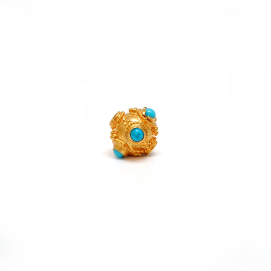 18k Solid Yellow Gold Turquoise Round Spacer Beads 7x5mm