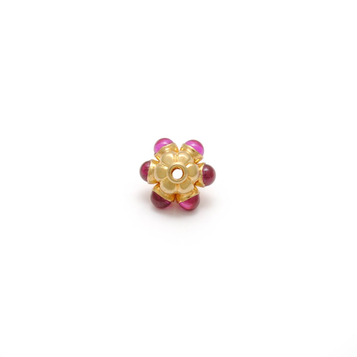 18k Solid Yellow Gold Ruby Flower Spacer Beads 8x7mm