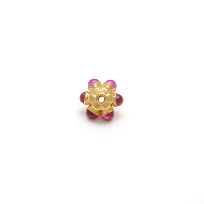 18k Solid Yellow Gold Ruby Flower Spacer Beads 8x7mm