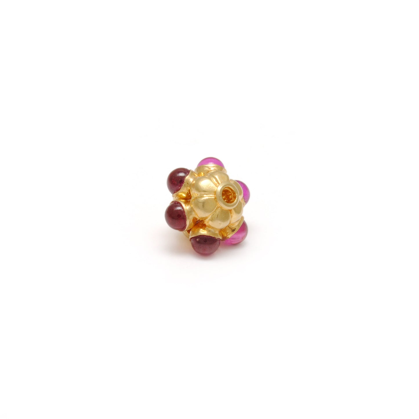 18k Solid Yellow Gold Ruby Flower Spacer Beads 8x7mm