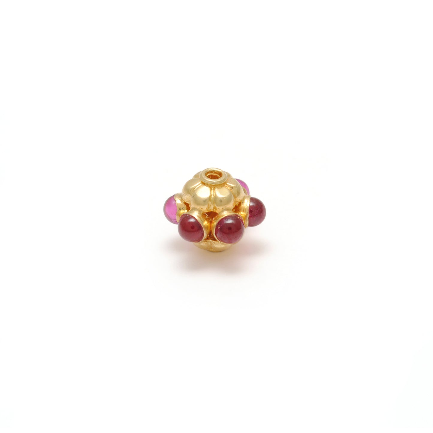 18k Solid Yellow Gold Ruby Flower Spacer Beads 8x7mm