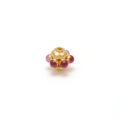 18k Solid Yellow Gold Ruby Flower Spacer Beads 8x7mm