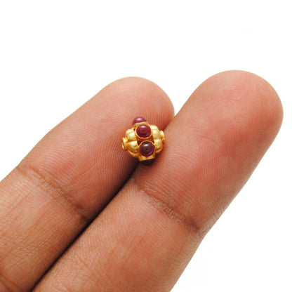 18k Solid Yellow Gold Ruby Flower Spacer Beads 8x7mm