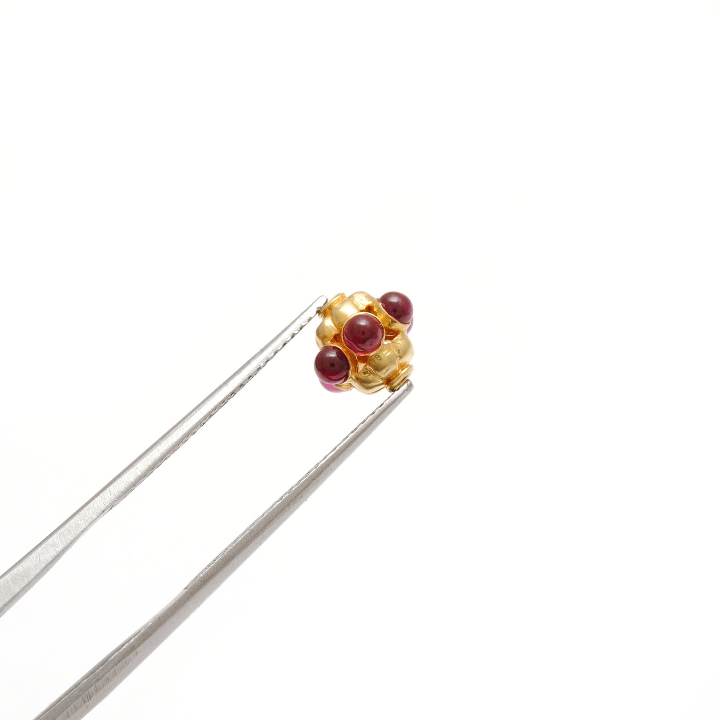 18k Solid Yellow Gold Ruby Flower Spacer Beads 8x7mm