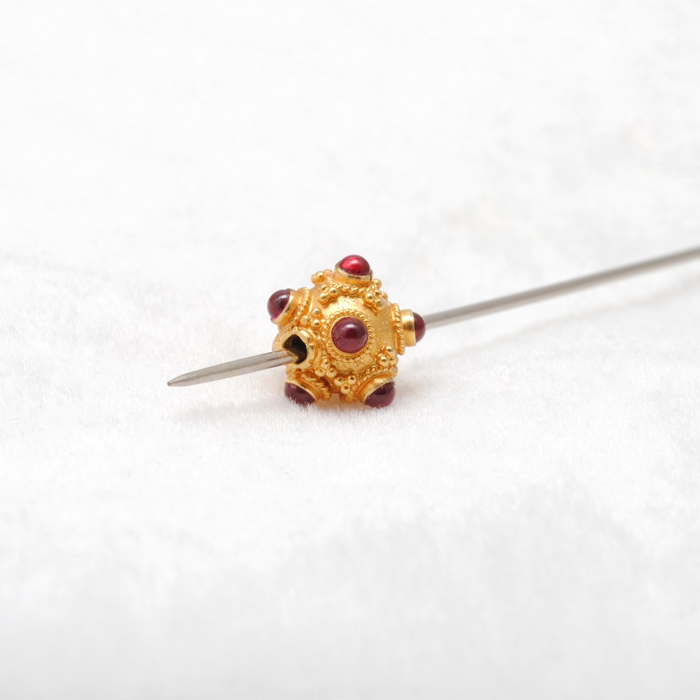 18K Solid Yellow Gold Ruby Round Spacer Ball Beads