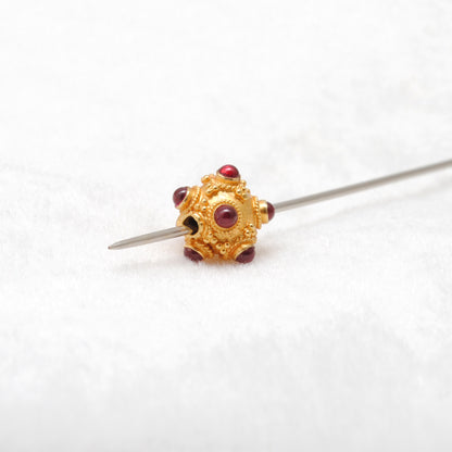 18K Solid Yellow Gold Ruby Round Spacer Ball Beads