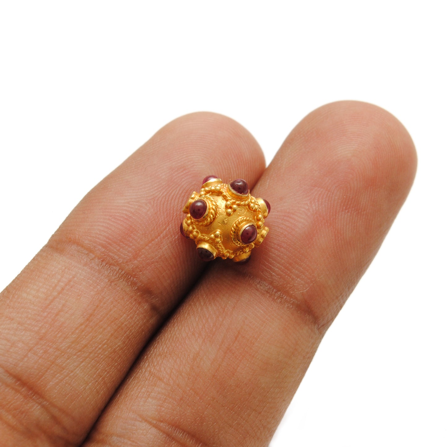 18K Solid Yellow Gold Ruby Round Spacer Ball Beads