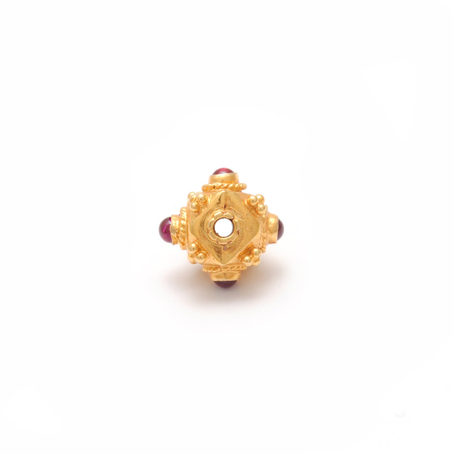 18k Solid Yellow Gold Ruby Cube Spacer Beads 7mm