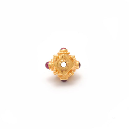 18k Solid Yellow Gold Ruby Cube Spacer Beads 7mm