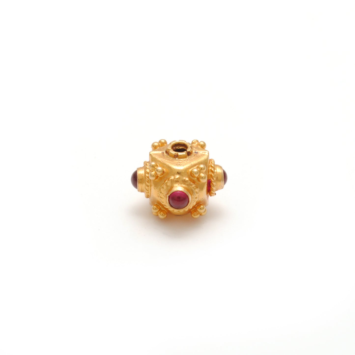 18k Solid Yellow Gold Ruby Cube Spacer Beads 7mm