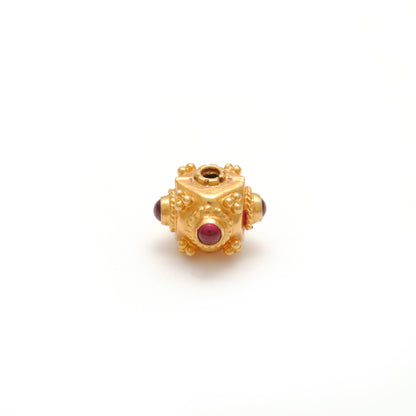 18k Solid Yellow Gold Ruby Cube Spacer Beads 7mm