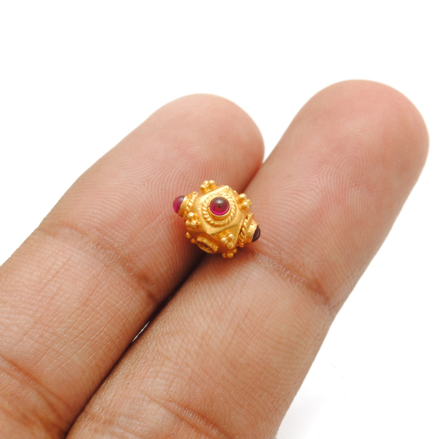 18k Solid Yellow Gold Ruby Cube Spacer Beads 7mm