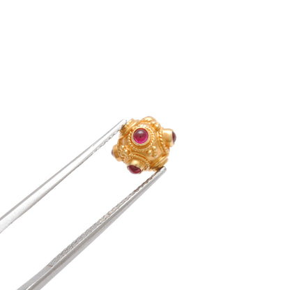 18k Solid Gold Rondelle Ball Beads With Ruby Stone 7mm