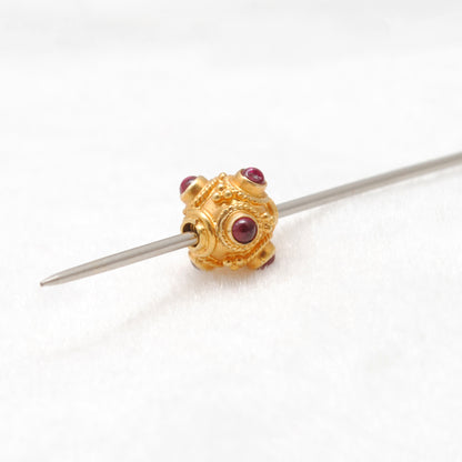 18k Solid Gold Rondelle Ball Beads With Ruby Stone 7mm