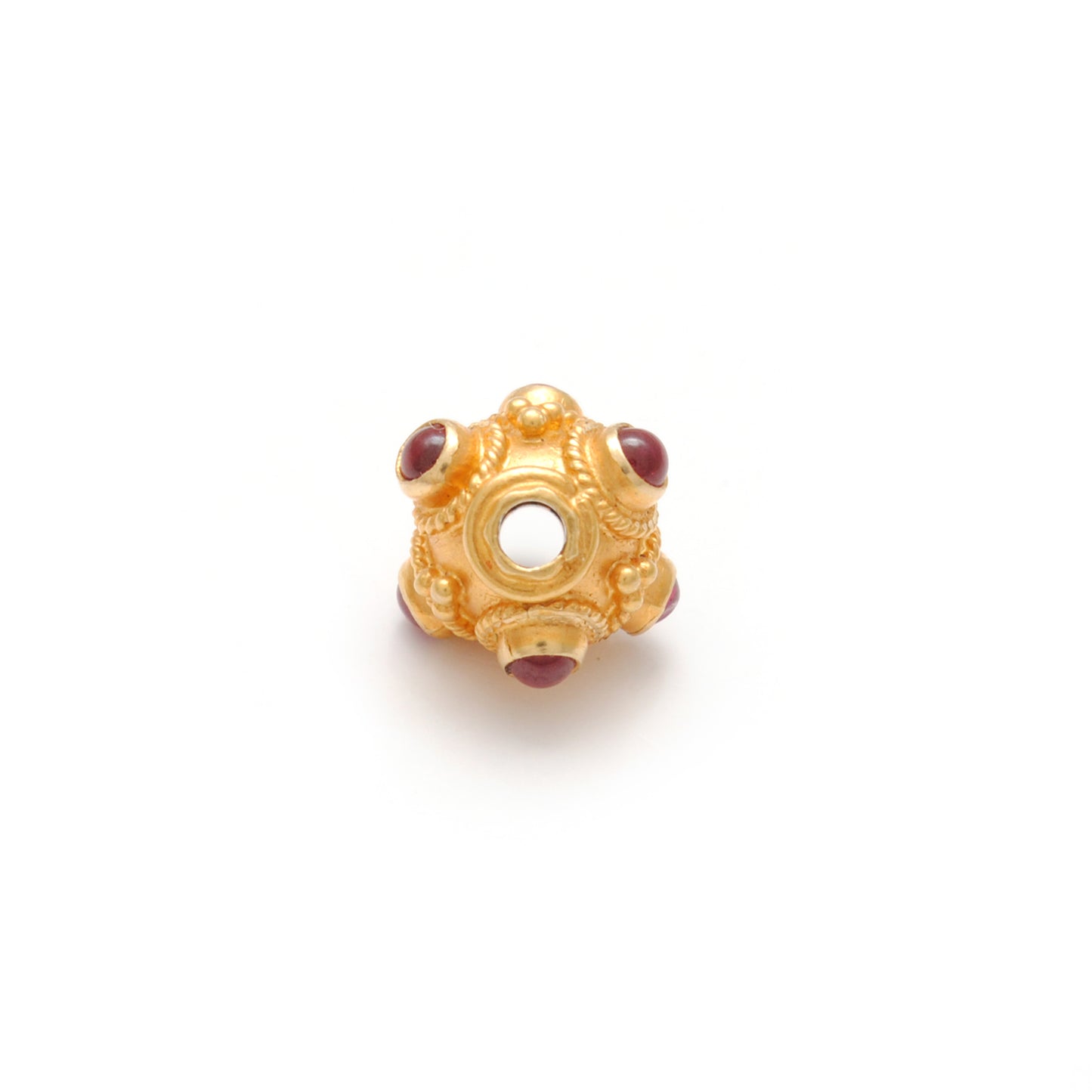 18k Solid Gold Rondelle Ball Beads With Ruby Stone 7mm
