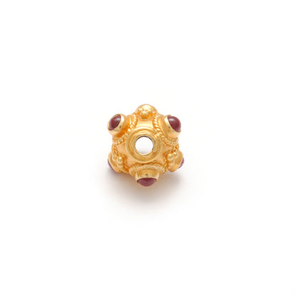 18k Solid Gold Rondelle Ball Beads With Ruby Stone 7mm