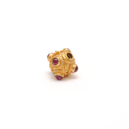 18k Solid Gold Rondelle Ball Beads With Ruby Stone 7mm