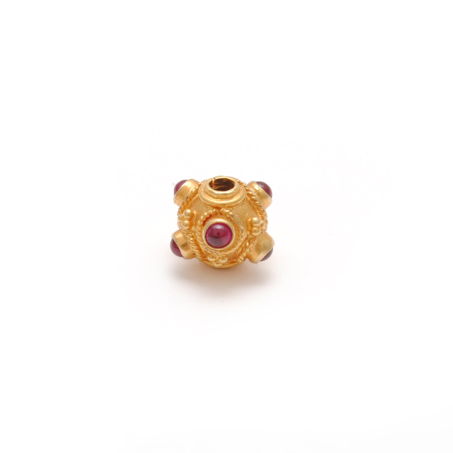 18k Solid Gold Rondelle Ball Beads With Ruby Stone 7mm