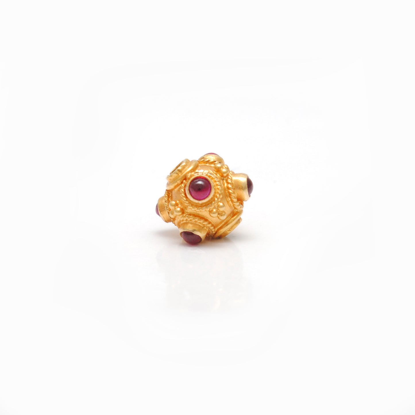 18k Solid Gold Rondelle Ball Beads With Ruby Stone 7mm