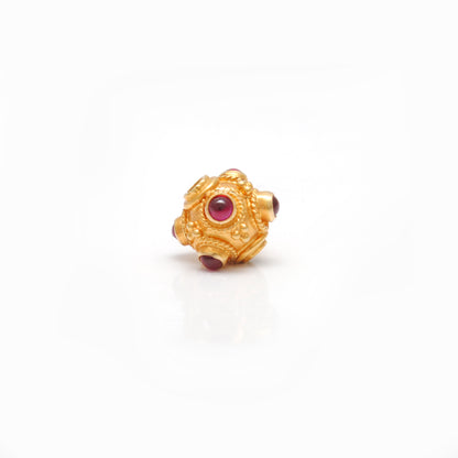 18k Solid Gold Rondelle Ball Beads With Ruby Stone 7mm