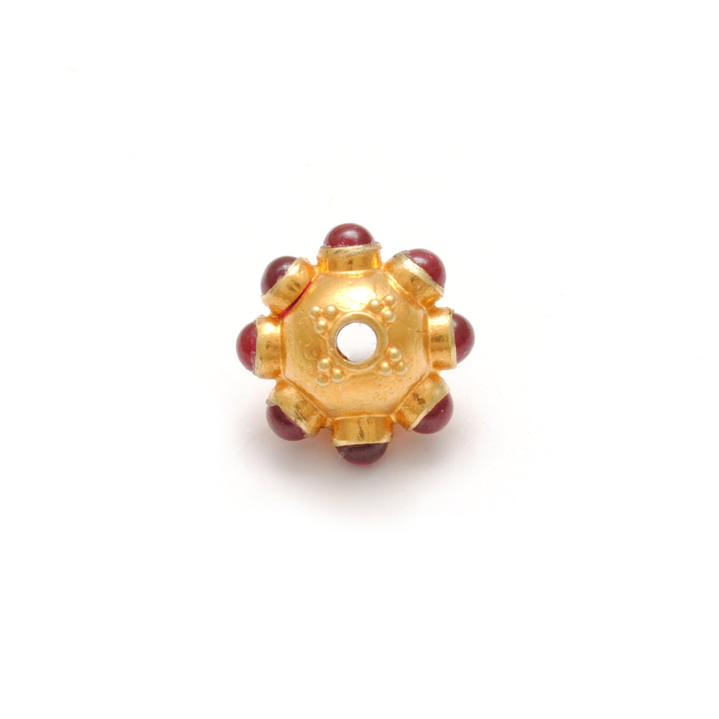 18k Solid Yellow Gold Ruby Floral Spacer Beads 11x8mm