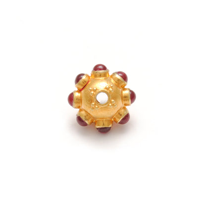 18k Solid Yellow Gold Ruby Floral Spacer Beads 11x8mm