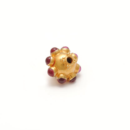 18k Solid Yellow Gold Ruby Floral Spacer Beads 11x8mm