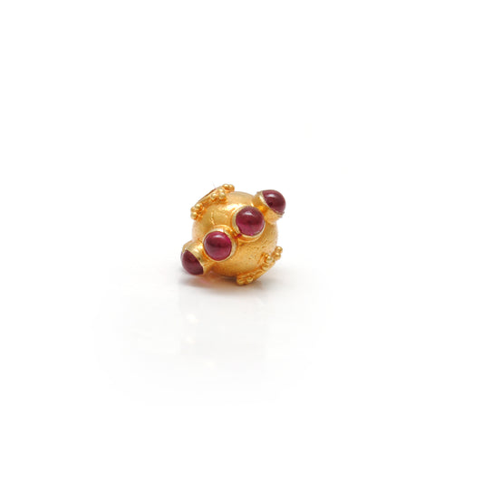 18k Solid Yellow Gold Ruby Floral Spacer Beads 11x8mm