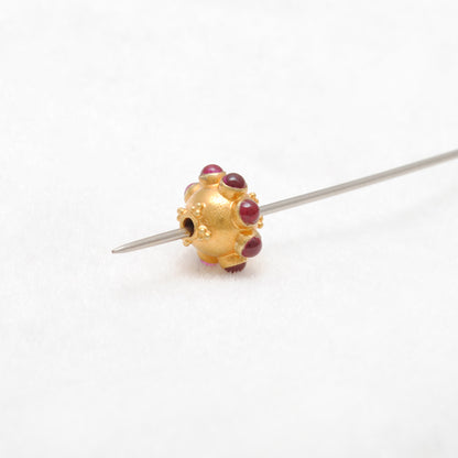 18k Solid Yellow Gold Ruby Floral Spacer Beads 11x8mm