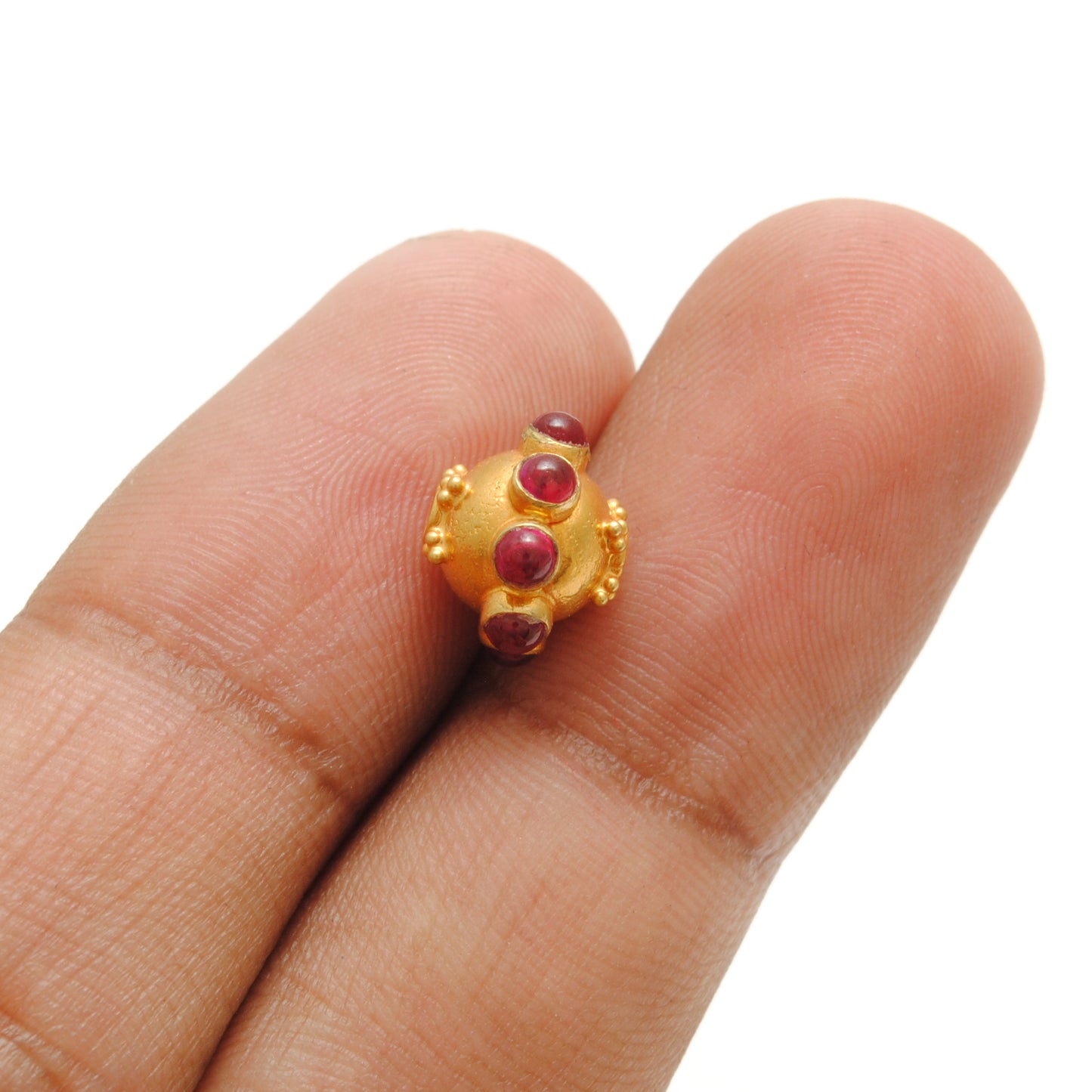 18k Solid Yellow Gold Ruby Floral Spacer Beads 11x8mm