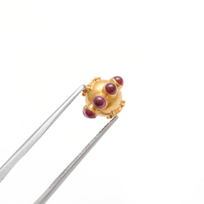 18k Solid Yellow Gold Ruby Floral Spacer Beads 11x8mm