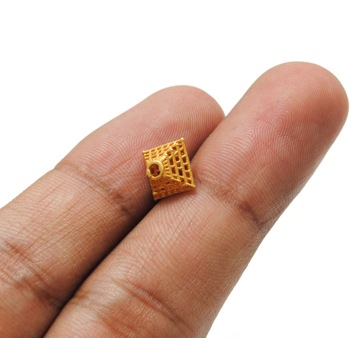 18K Solid Yellow Gold Pyramid Spacer Beads 8mm