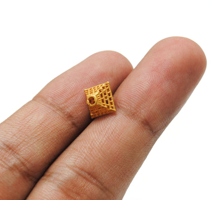 18K Solid Yellow Gold Pyramid Spacer Beads 8mm