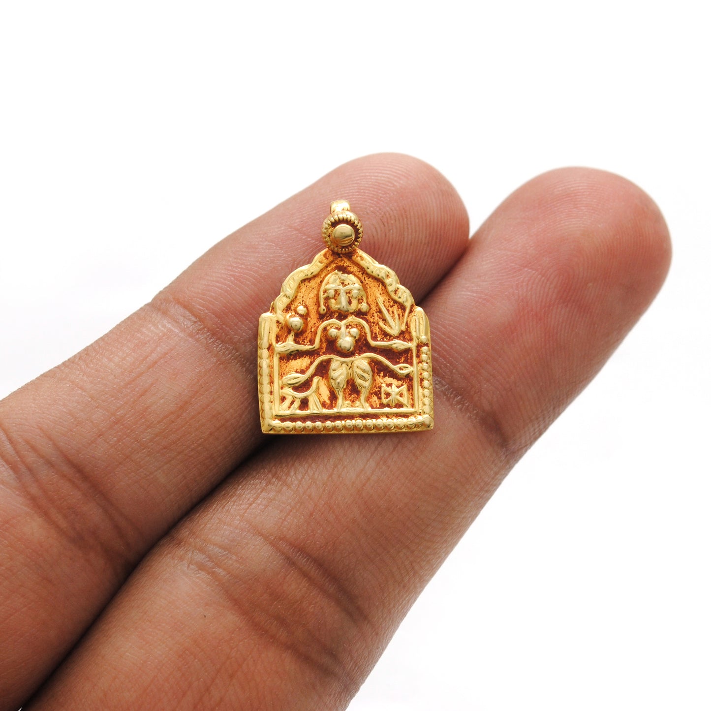 18k Solid Yellow Gold Indian Goddess Durga Pendant