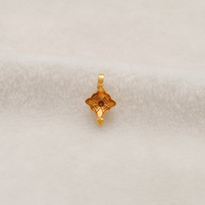 18K Solid Yellow Gold Floral Charm Pendant 9x6mm