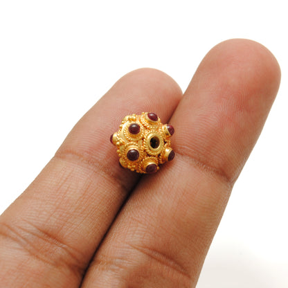 18k Solid Yellow Gold Rondelle Ruby Pumpkin Beads 11mm