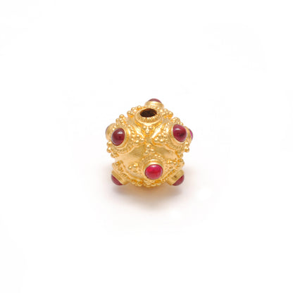18k Solid Yellow Gold Ruby Vintage Ball Spacer Beads-11 mm