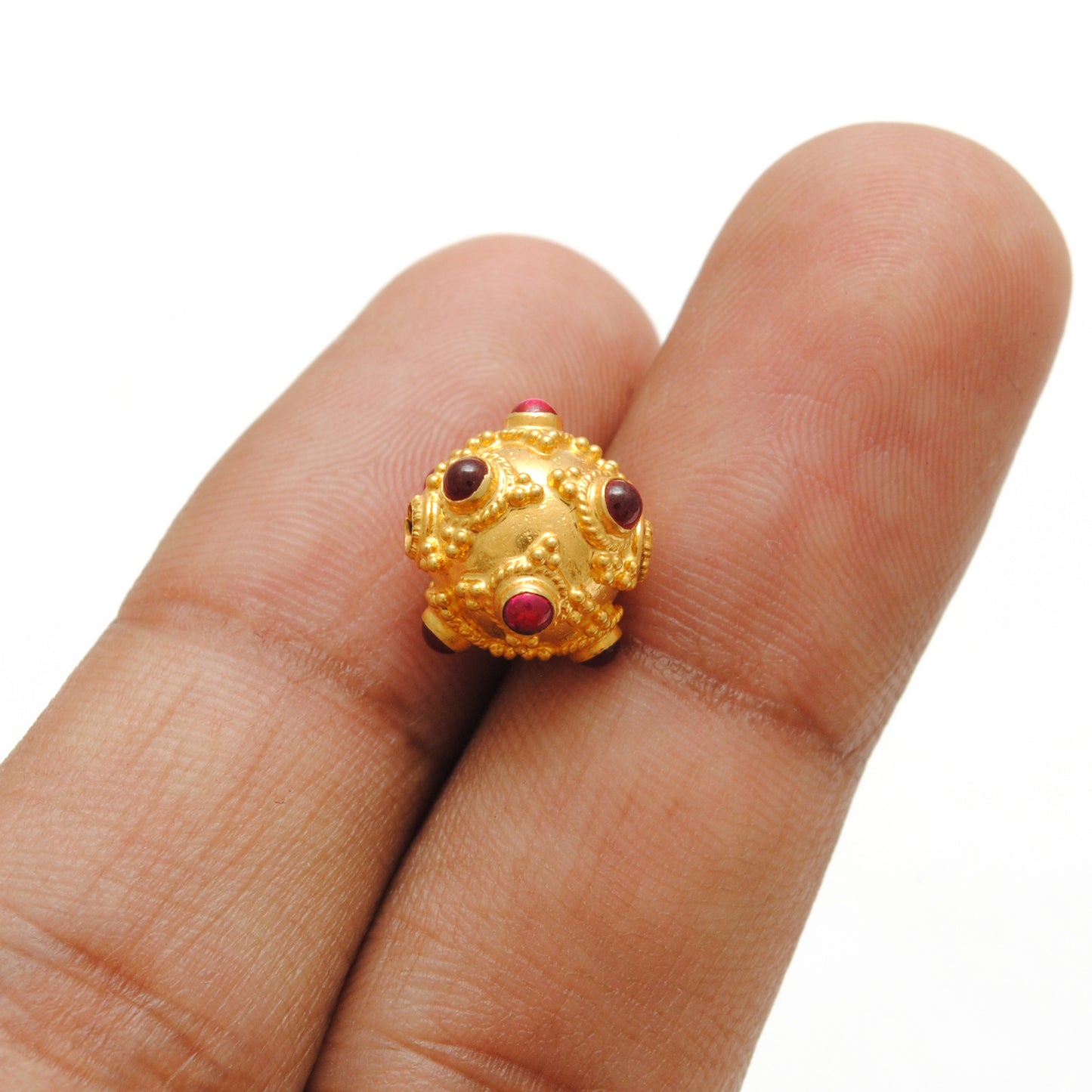 18k Solid Yellow Gold Ruby Vintage Ball Spacer Beads-11 mm