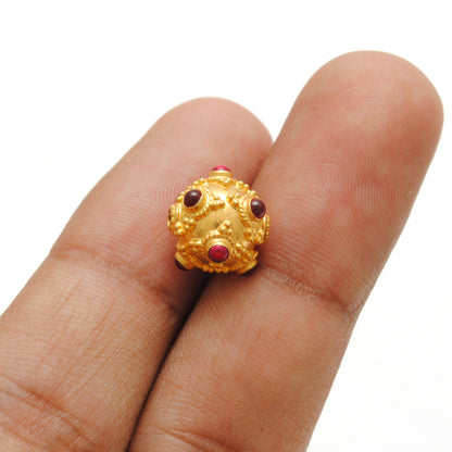 18k Solid Yellow Gold Ruby Vintage Ball Spacer Beads-11 mm