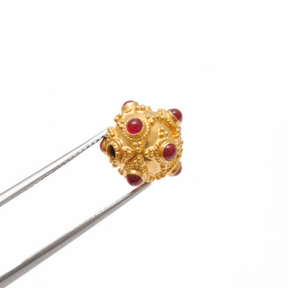 18k Solid Yellow Gold Ruby Vintage Ball Spacer Beads-11 mm