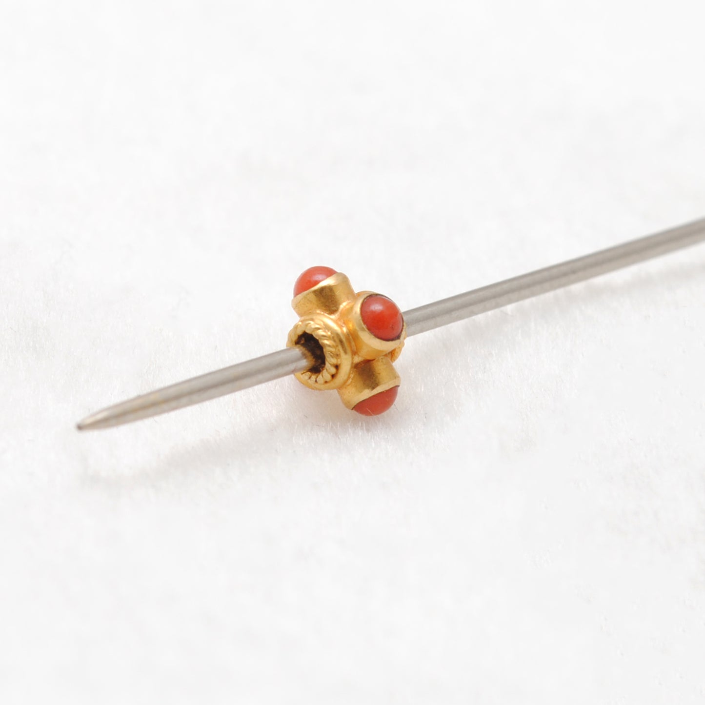 18k Solid Yellow Gold Stone Studded Wheel Spacer Beads 5x4mm