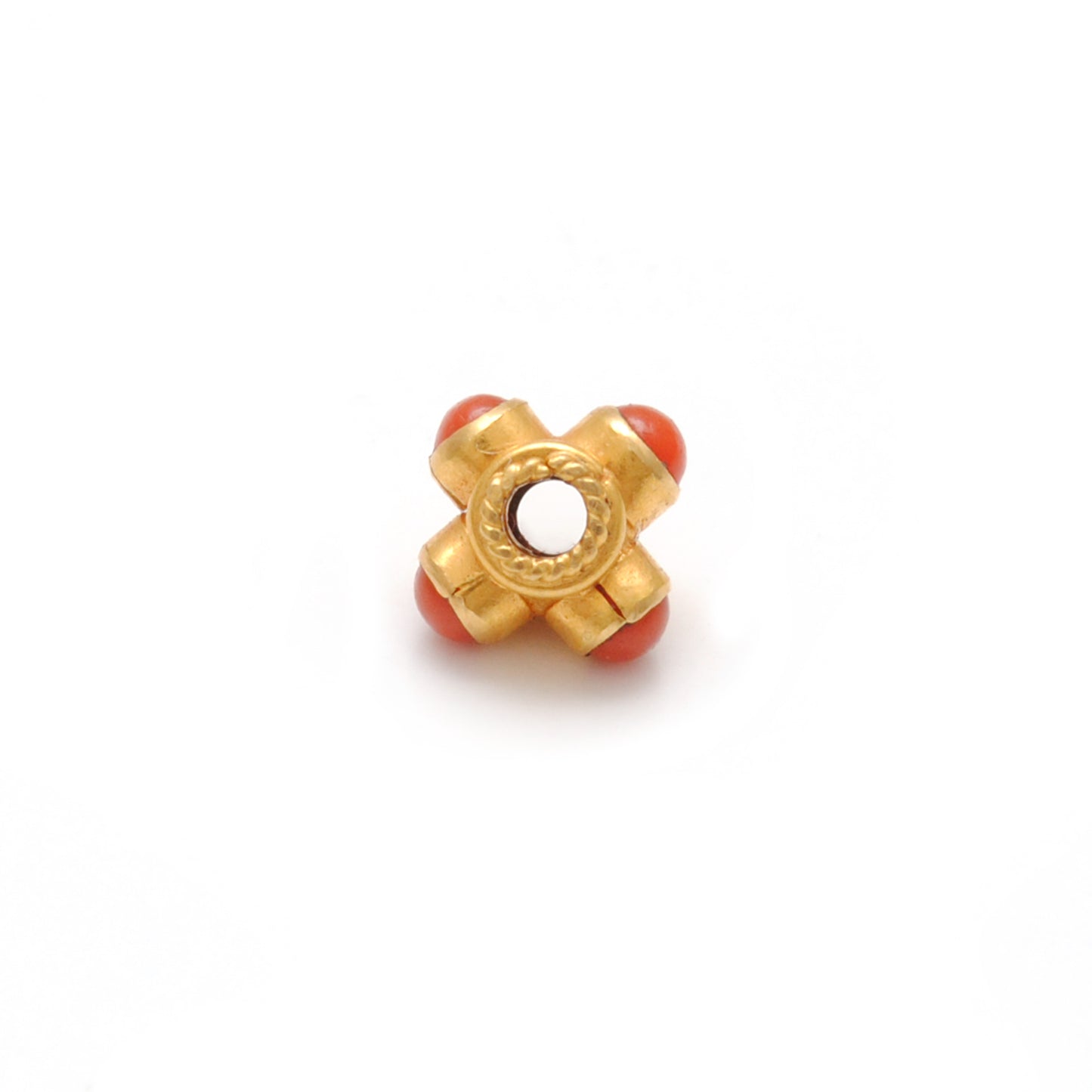 18k Solid Yellow Gold Stone Studded Wheel Spacer Beads 5x4mm