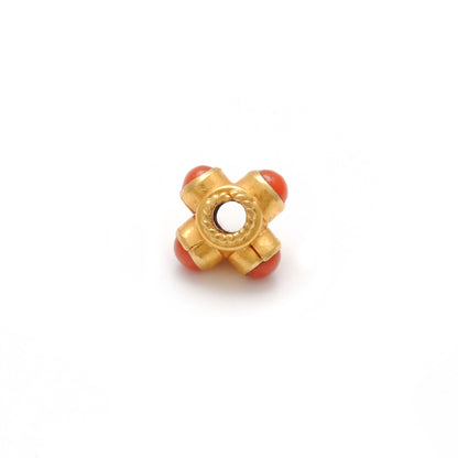 18k Solid Yellow Gold Stone Studded Wheel Spacer Beads 5x4mm