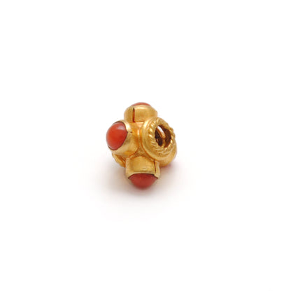 18k Solid Yellow Gold Stone Studded Wheel Spacer Beads 5x4mm