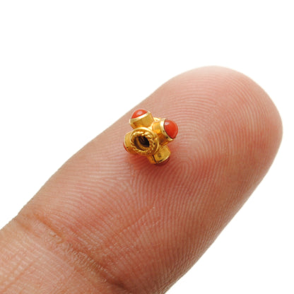 18k Solid Yellow Gold Stone Studded Wheel Spacer Beads 5x4mm