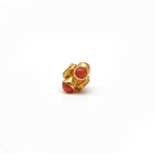 18k Solid Yellow Gold Stone Studded Wheel Spacer Beads 5x4mm